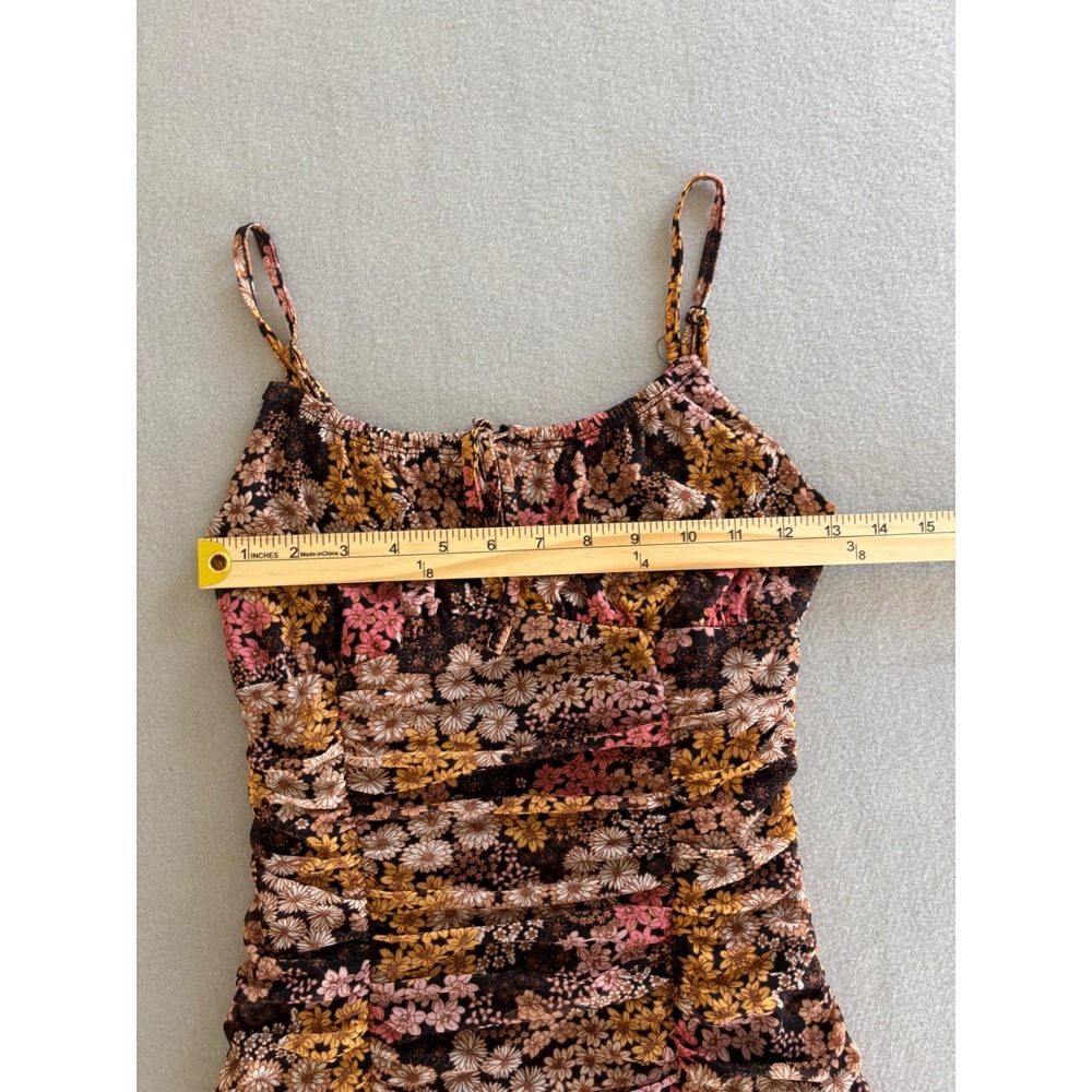 Ultra Flirt Bodycon Mini Dress Small Multicolor Floral Ruched Mesh Tie Front - Picture 6 of 8
